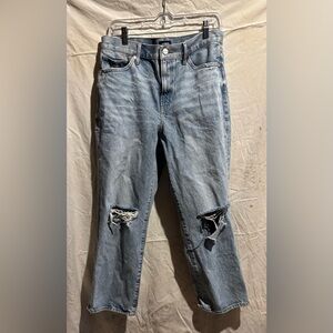 Express Light Blue Distressed Straight Ankle High Rise Jeans